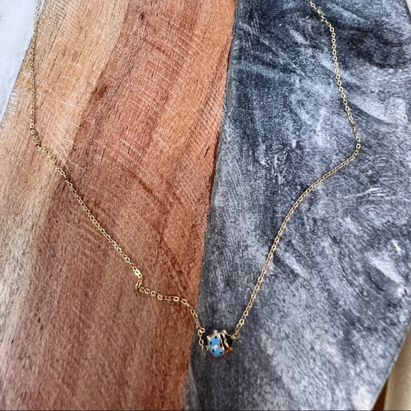 Solid 18K Yellow Gold Ladybug Beautiful Necklace 16" - Picture 9 of 13